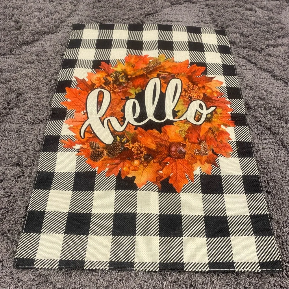 Hello Autumn Plaid Hello Garden Flag
